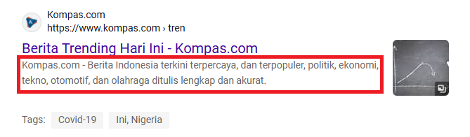 Ilustrasi meta description website kompas.com